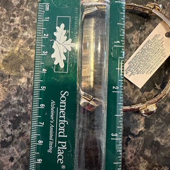 Chico's Gold stretch Bangles with Purple and Silver Accents.  Three (3). - Picture 4 of 8